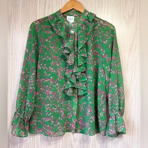MISA Los Angeles Ruffle Floral Blouse Green Pink Size Small NWT